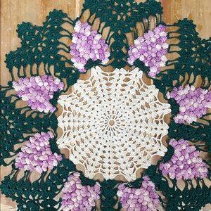 Gorgeous handcrafted crocheted doilies! Lavender hyacinths & green leaf border!